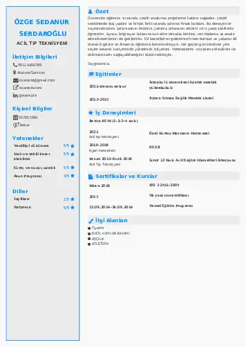 Acil Tıp Teknisyeni CV Örnekleri cv indir